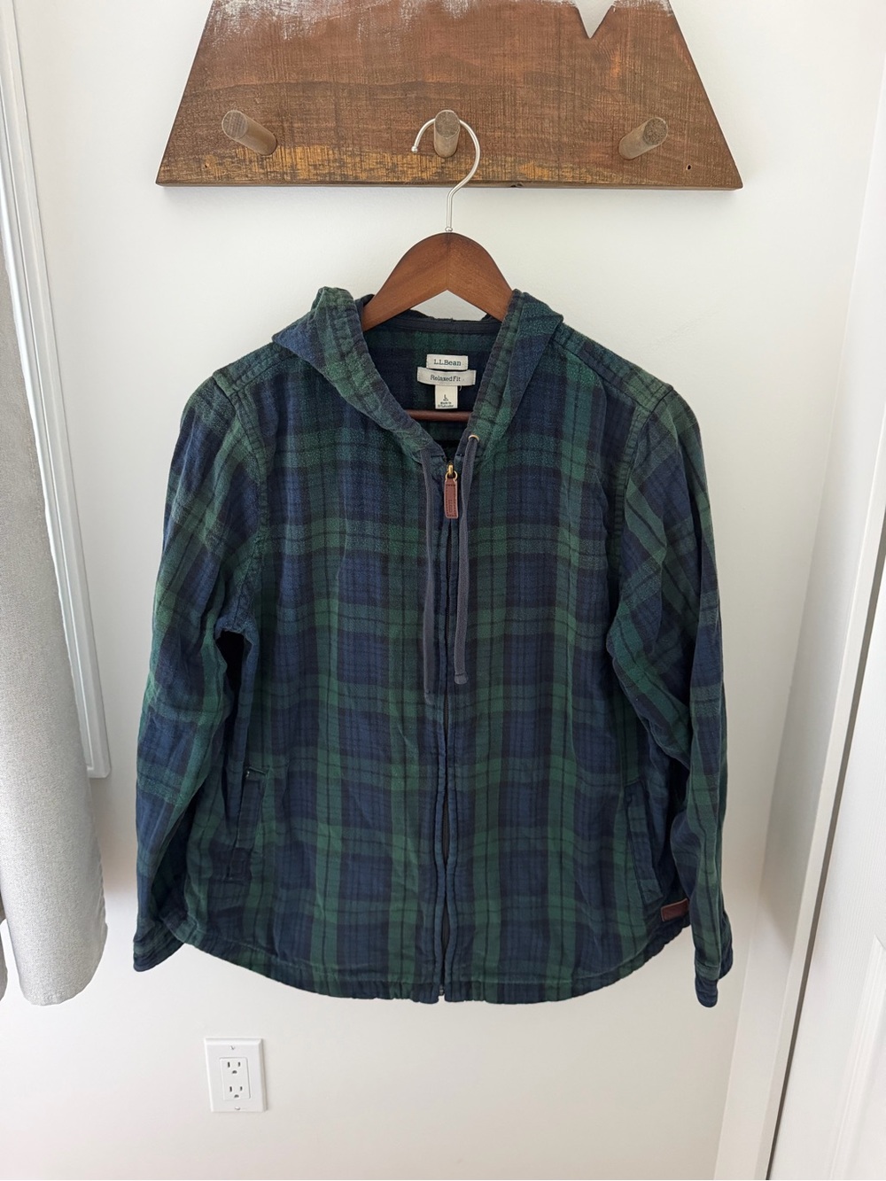 L.L. Bean Women’s Green Plaid Hooded Jacket